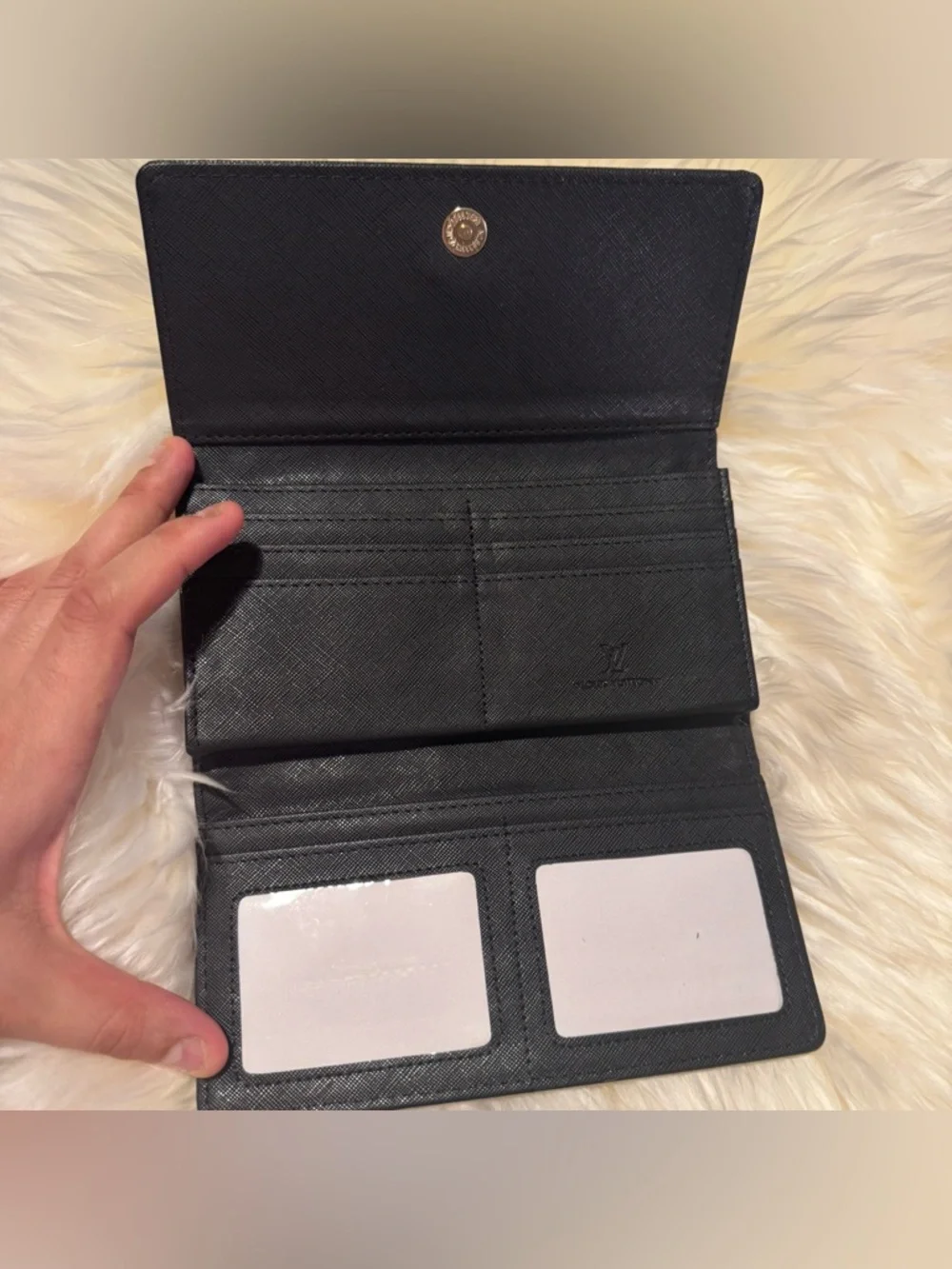 LV Style Monogram Wallet Brown Gold Hardware Envelope Slim Chic